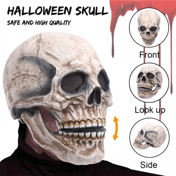 Realistic Skull Mask Latex with Moving Jaw for Halloween Cosplay
