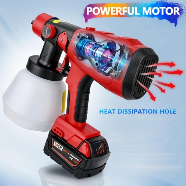 Cordless 20V Paint Sprayer Gun with 4 Nozzles