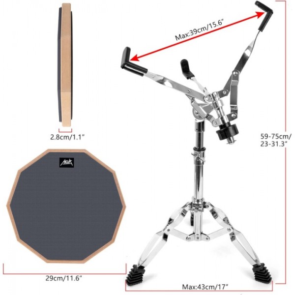 12 Inch Drum Practice Pad Set with Stand Bag