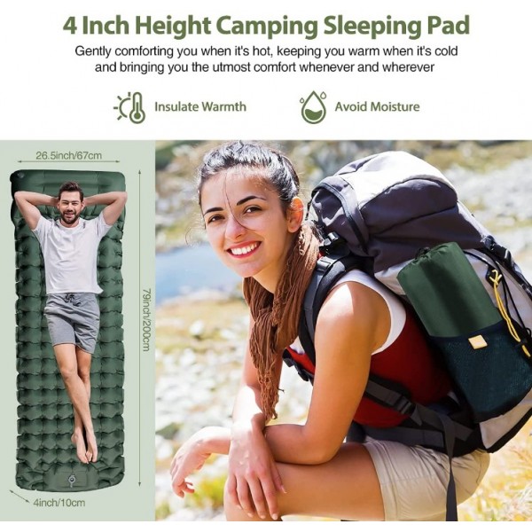 Selbstaufblasende Isomatte für Camping - 10cm Dicke Luftmatratze mit Fußpumpe - Leicht & Komfortabel - Campingmatte für Outdoor & Reisen