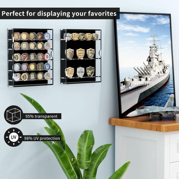 45 Coin Holder Challenge Coin Display Case Acrylic Military Medals Shadow Box