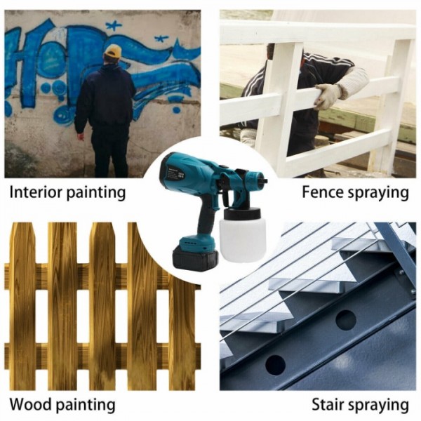 Cordless 18V Paint Sprayer Gun with 2 Batteries