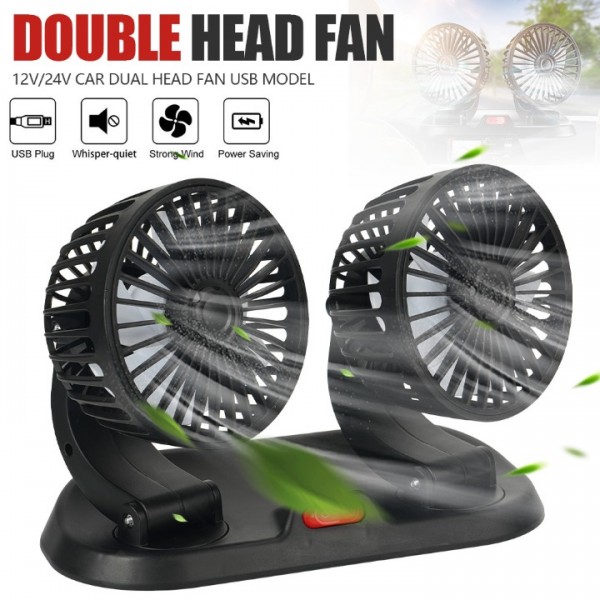 USB Dual Head Car Fan Portable Vehicle Truck 360°...