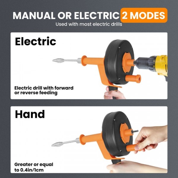 Professional 7.6m Hand Drill Operated Pipe Cleaner