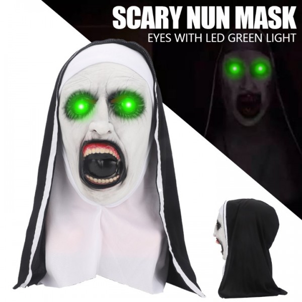 Scary Nun Valak LED Halloween Mask Full Head Costume