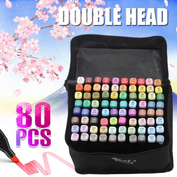 80 Colours Dual Tip Twin Marker Pen Set For Copic Posca Drawing Artist Sketch UK