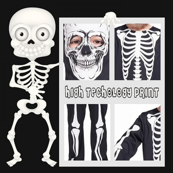 Kids Glow-in-the-Dark Skeleton Costume with Hood and Gloves