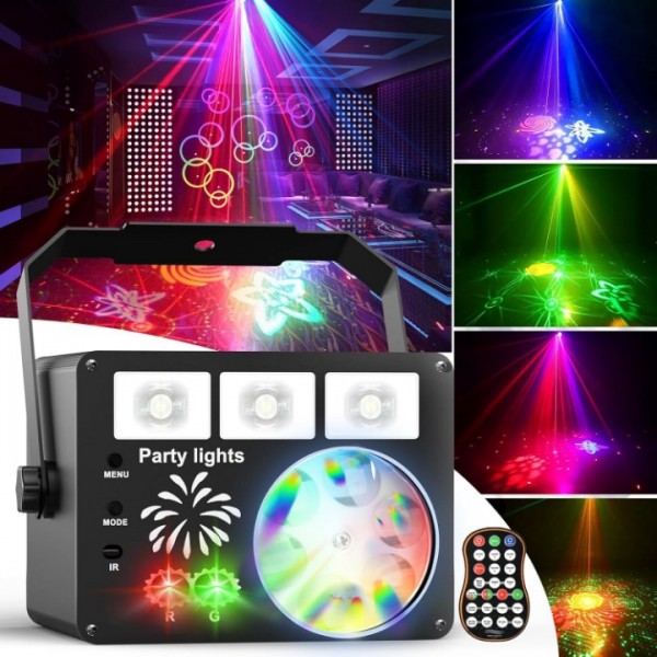 3-in-1 DJ Disco Party Light with Rotating Honeycom...