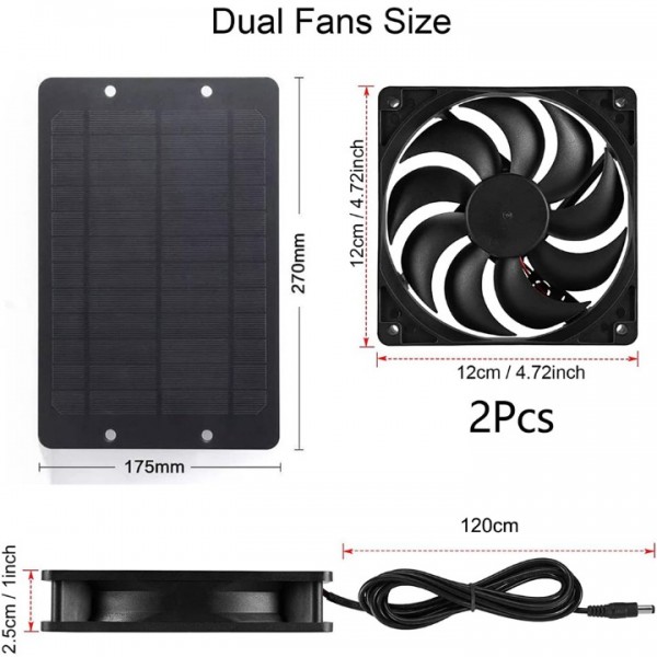 New Solar Powered Fan 12V 10W Waterproof Dual Exhaust Fan For Camping Greenhouse