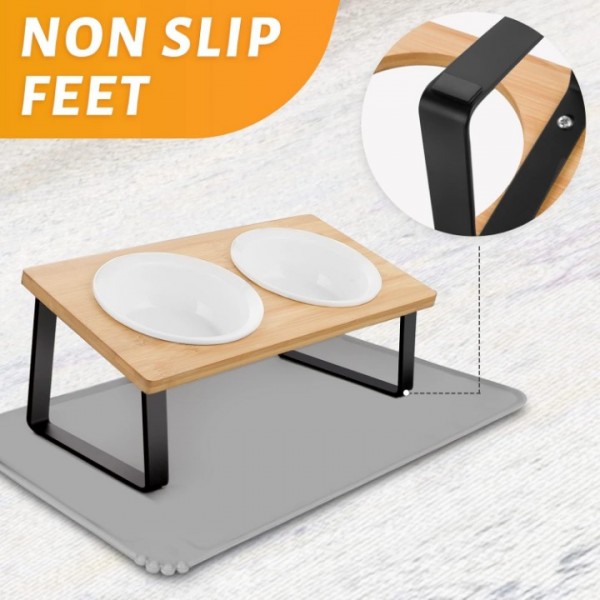 Raised Cat Bowl Ceramic Feeding Bowl with Silicone Bowl Mat