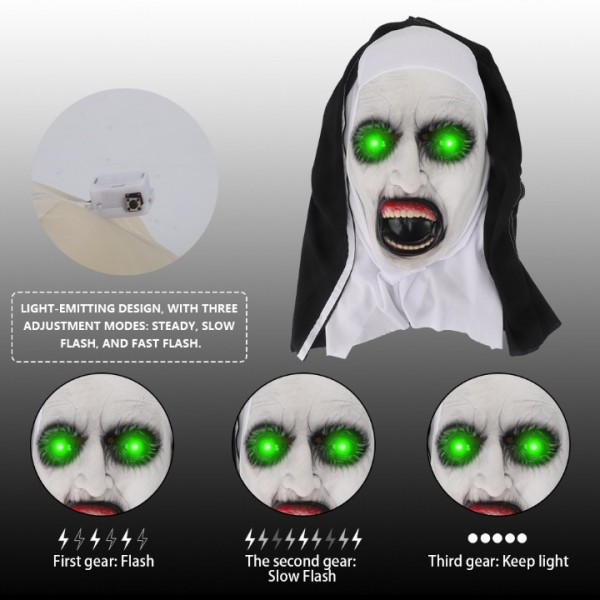 Scary Nun Valak LED Halloween Mask Full Head Costume