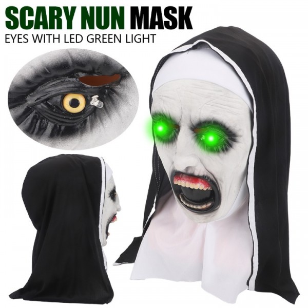 Scary Nun Valak LED Halloween Mask Full Head Costume