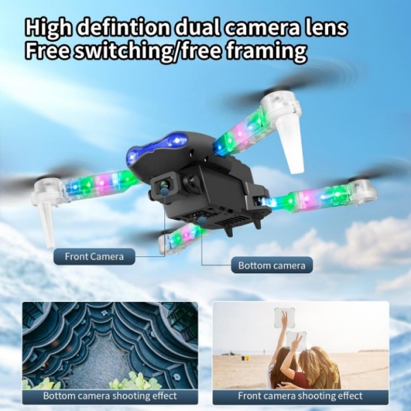 E99 LED Dual Camera Foldable Drone with 2 Batteries