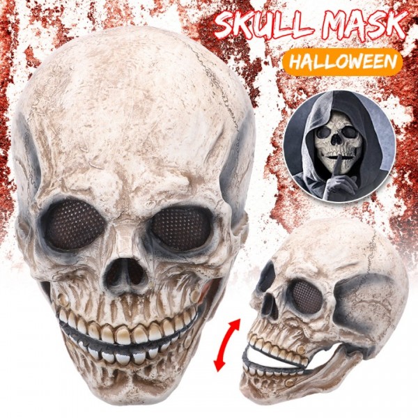 Realistic Skull Mask Latex with Moving Jaw for Halloween Cosplay