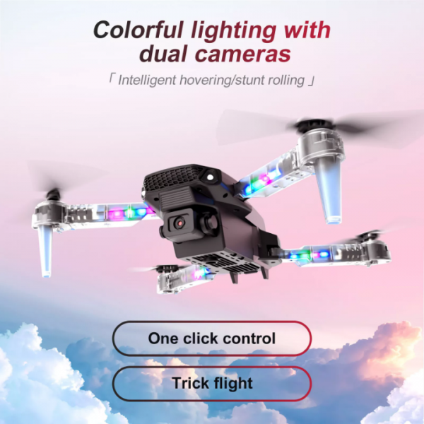 E99 LED Dual Camera Foldable Drone with 2 Batteries