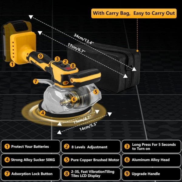 Tile Vibration Tool with 6 Adjustable Speeds