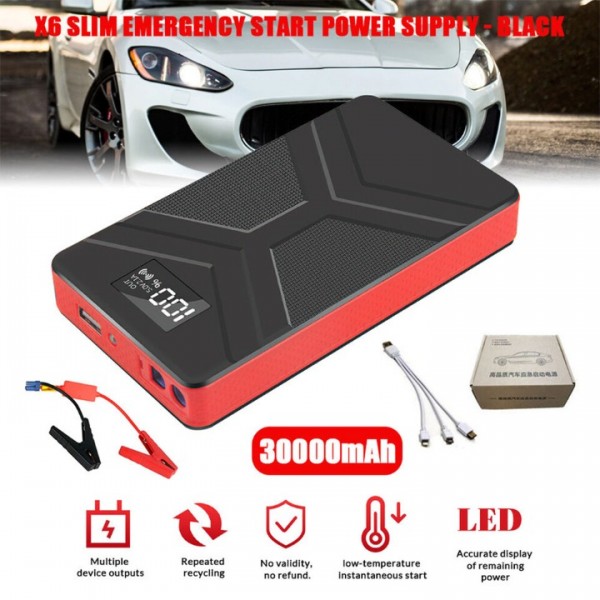 30000mAh Auto-Starthilfe 12V – Leistungsstarker Jump Starter mit Powerbank & USB-Ladegerät – Inkl. Überlastschutz & LED-Notlicht