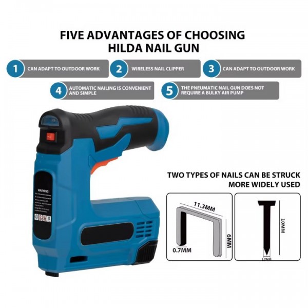 Cordless Electric Nail Gun with 2000mAh Battery and Staples