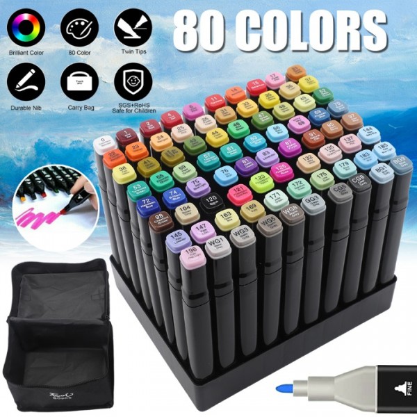 80 Colours Dual Tip Twin Marker Pen Set For Copic ...