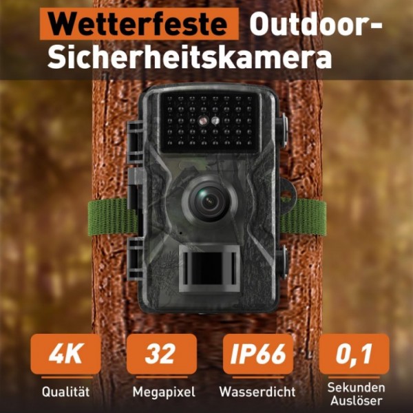 4K 32MP Waterproof No-Glow Night Vision Hunting Trail Camera