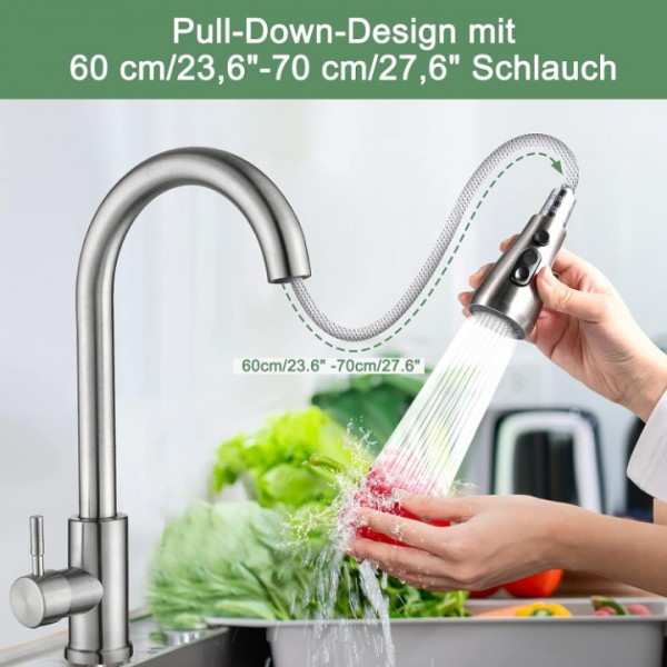 Wasserhahn Küche Ausziehbar, Hochdruck Küchenarmatur 360° Drehbar, Mischbatterie