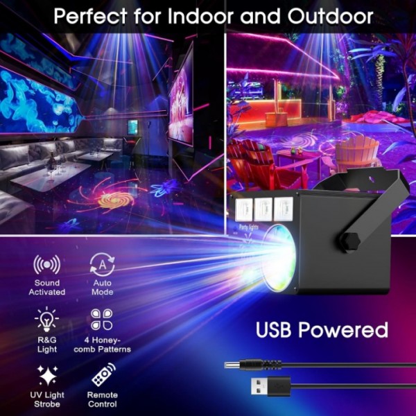 3-in-1 DJ Disco Party Light with Rotating Honeycomb