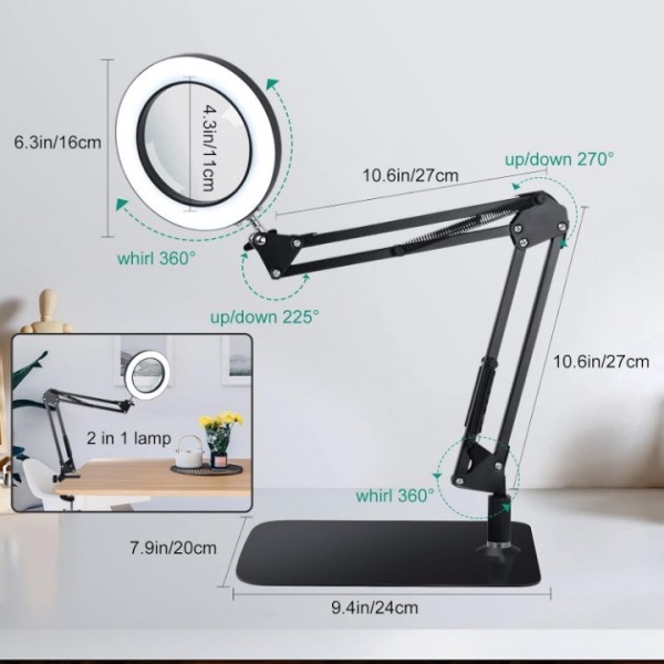 8X LED Magnifying Desk Lamp with Adjustable Arm USB