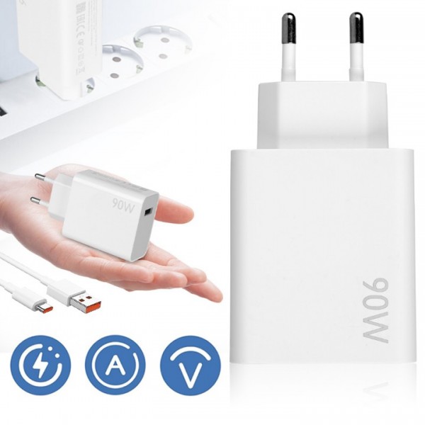 90 W USB C Charger for Xiaomi 15 Ultra 15 Pro USB Power Supply Turbo Hyper Charge Quick Charger with 6A Type C Charging Cable
