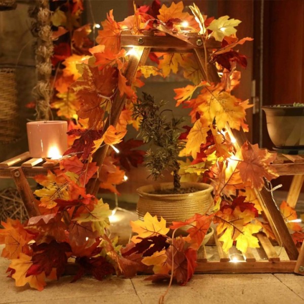 Autumn Maple Leaf Garland with LED String Lights 3...