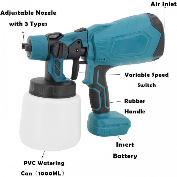 Cordless 18V Paint Sprayer Gun with 2 Batteries