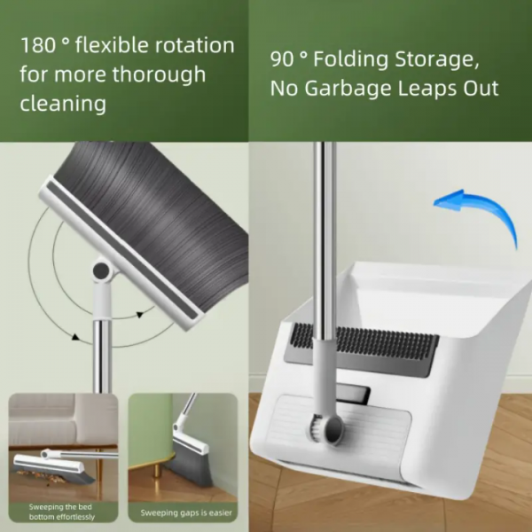 180 Degree Rotating Broom and Dustpan Set for Deep Cleaning