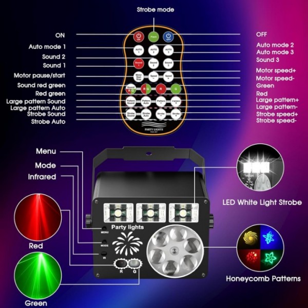 3-in-1 DJ Disco Party Light with Rotating Honeycomb