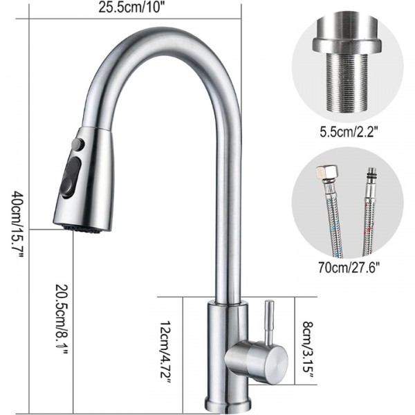 Wasserhahn Küche Ausziehbar, Hochdruck Küchenarmatur 360° Drehbar, Mischbatterie