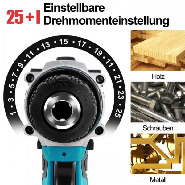 Für Makita Akku-Schlagbohrschrauber 18V Akkuschrauber Set in Koffer Mit 2 Akkus