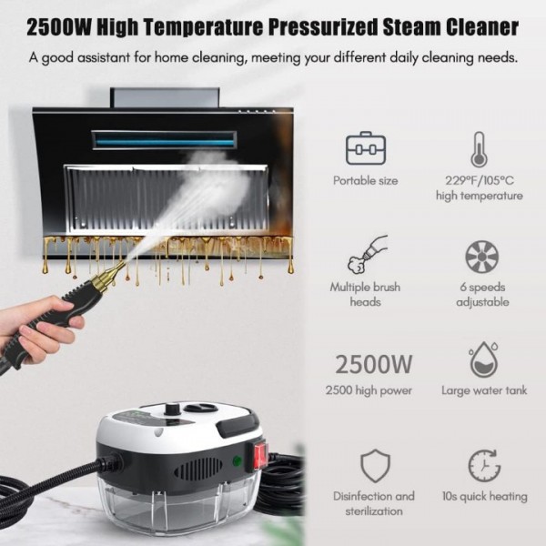 2500W High Pressure Steam Cleaner with 3 Brush Heads