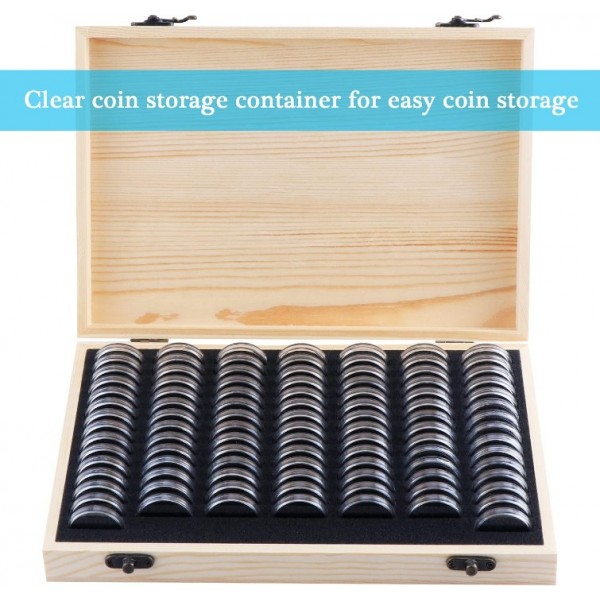 100 PCS Coin Capsule Case Foam Gasket Holder Wooden Portable Storage Box Case UK