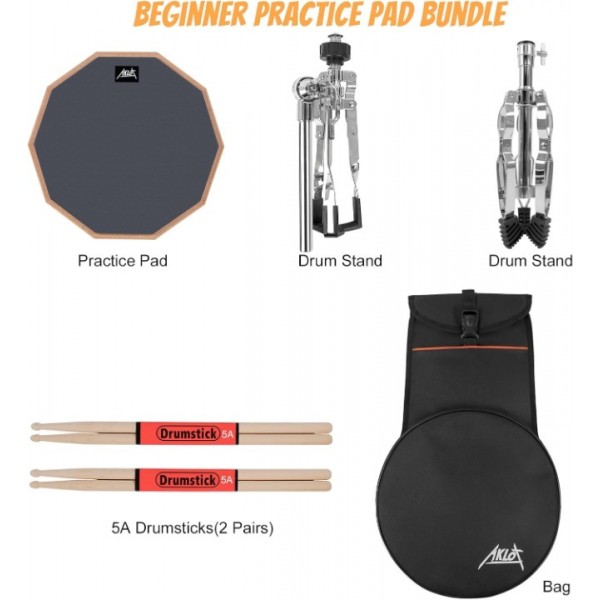 12 Inch Drum Practice Pad Set with Stand Bag