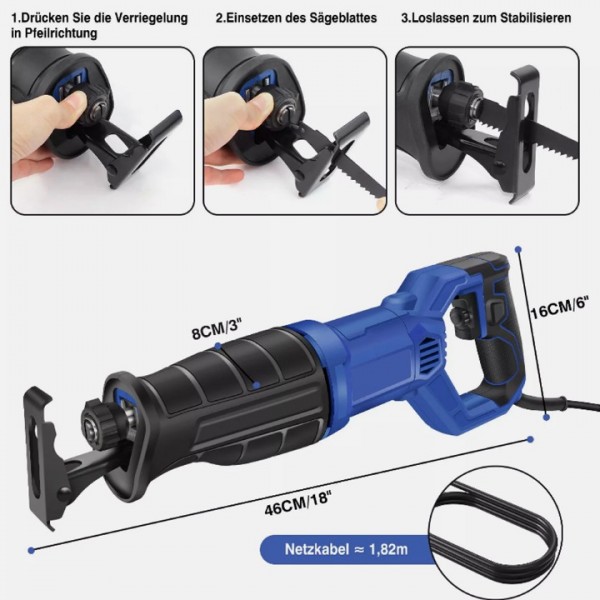900W Adjustable Corded Reciprocating Saw