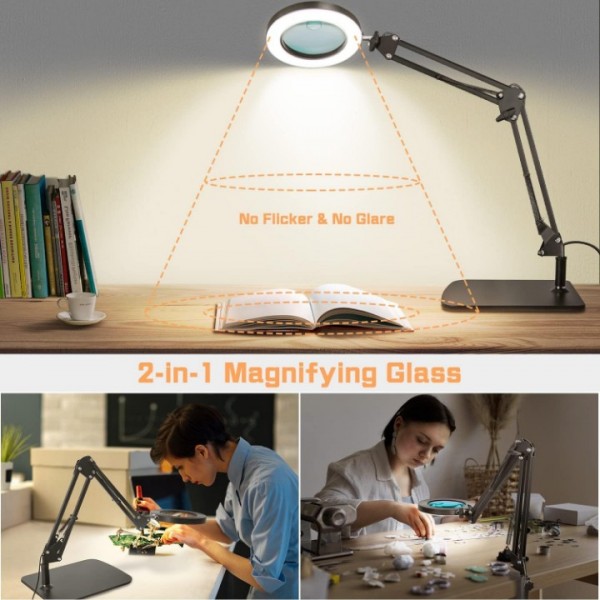 8X LED Magnifying Desk Lamp with Adjustable Arm USB