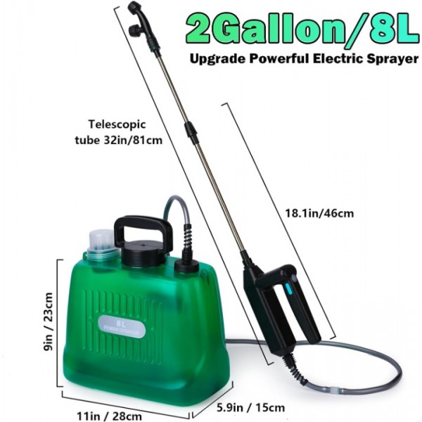 Electric Knapsack Pressure Sprayer 8L Garden Battery Cordless Weed Killer Crops
