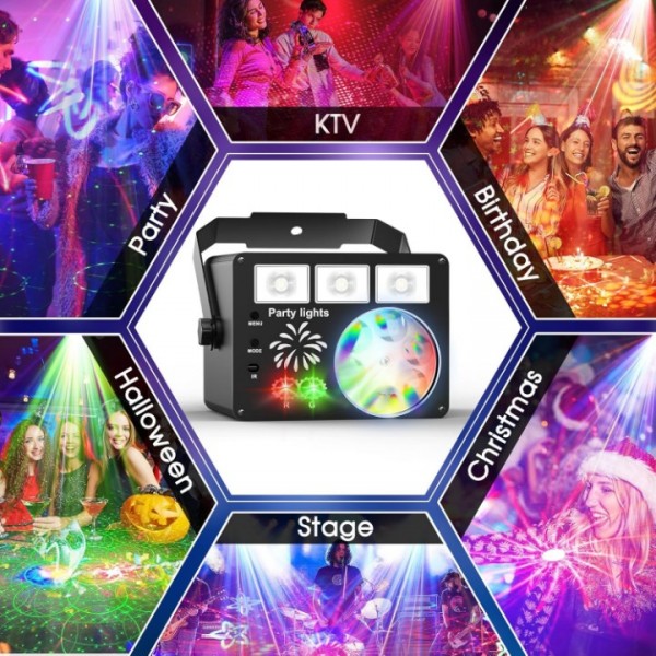 3-in-1 DJ Disco Party Light with Rotating Honeycomb