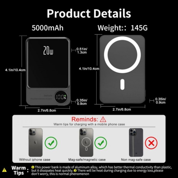 Magnetic Wireless Power Bank Fast Charging Portable Battery Pack
