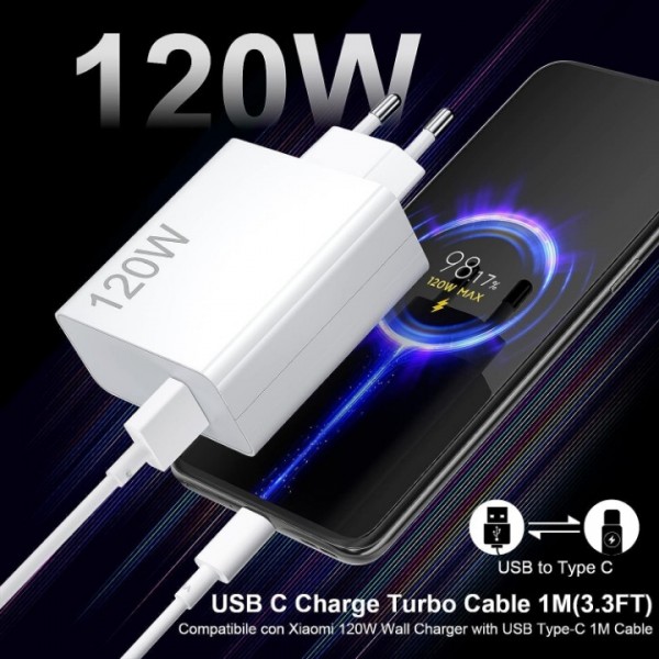 120 W USB Charger with 6A USB C Cable 1 m for Mi T...